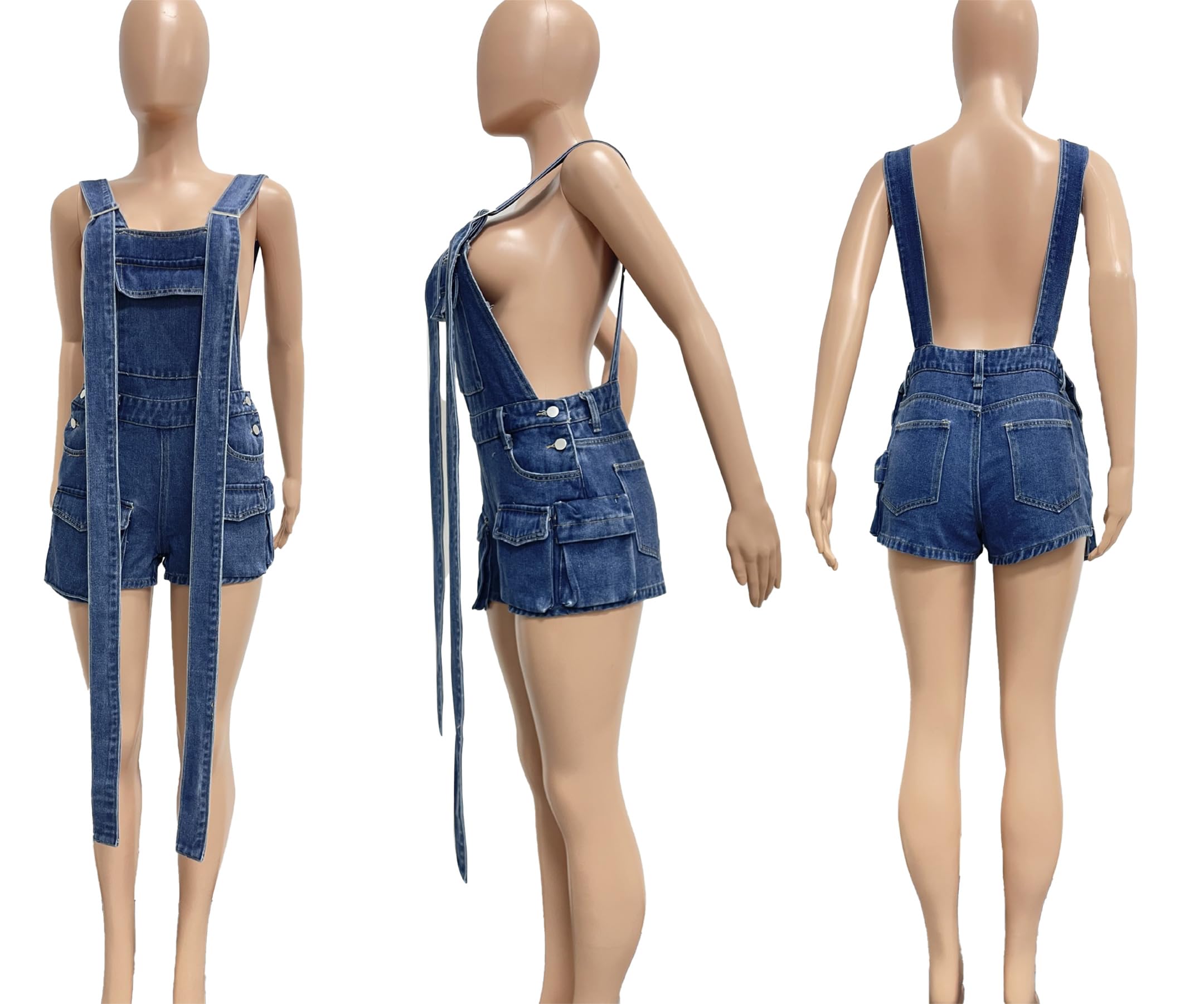 LETSVDO Women's Denim Overalls Shorts - Adjustable Strap Cargo Jumpsuit with Pockets | Casual Jean Romper Shortalls for Summer Outfits, Outdoor Activities & Streetwear Fashion