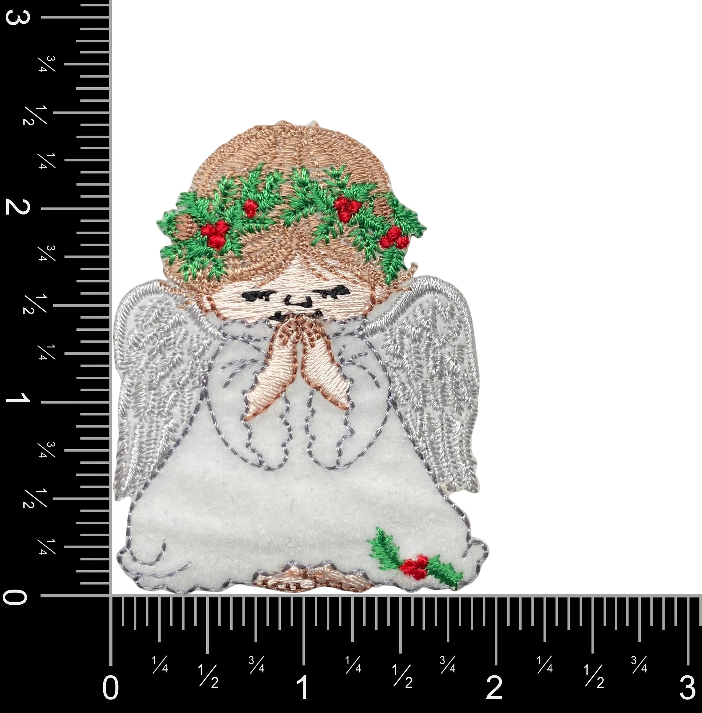 Praying Angel Iron On Patch - White Robe Religious Embroidered Applique for Christmas Decorations, Vestments & DIY Crafts