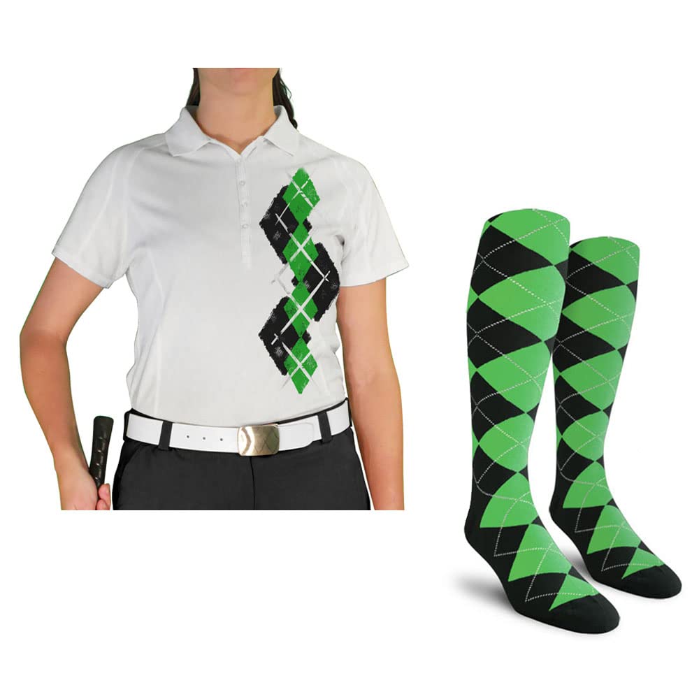 Dry Fit Short Sleeve Graphic Golf Polo Shirt with Socks for Women - Breathable Moisture Wicking Performance Top & Comfortable Socks Set in Argyle Paradise Print (AA-ZZ) | Perfect for Golfing, Tennis, Casual Wear & Outdoor Activities