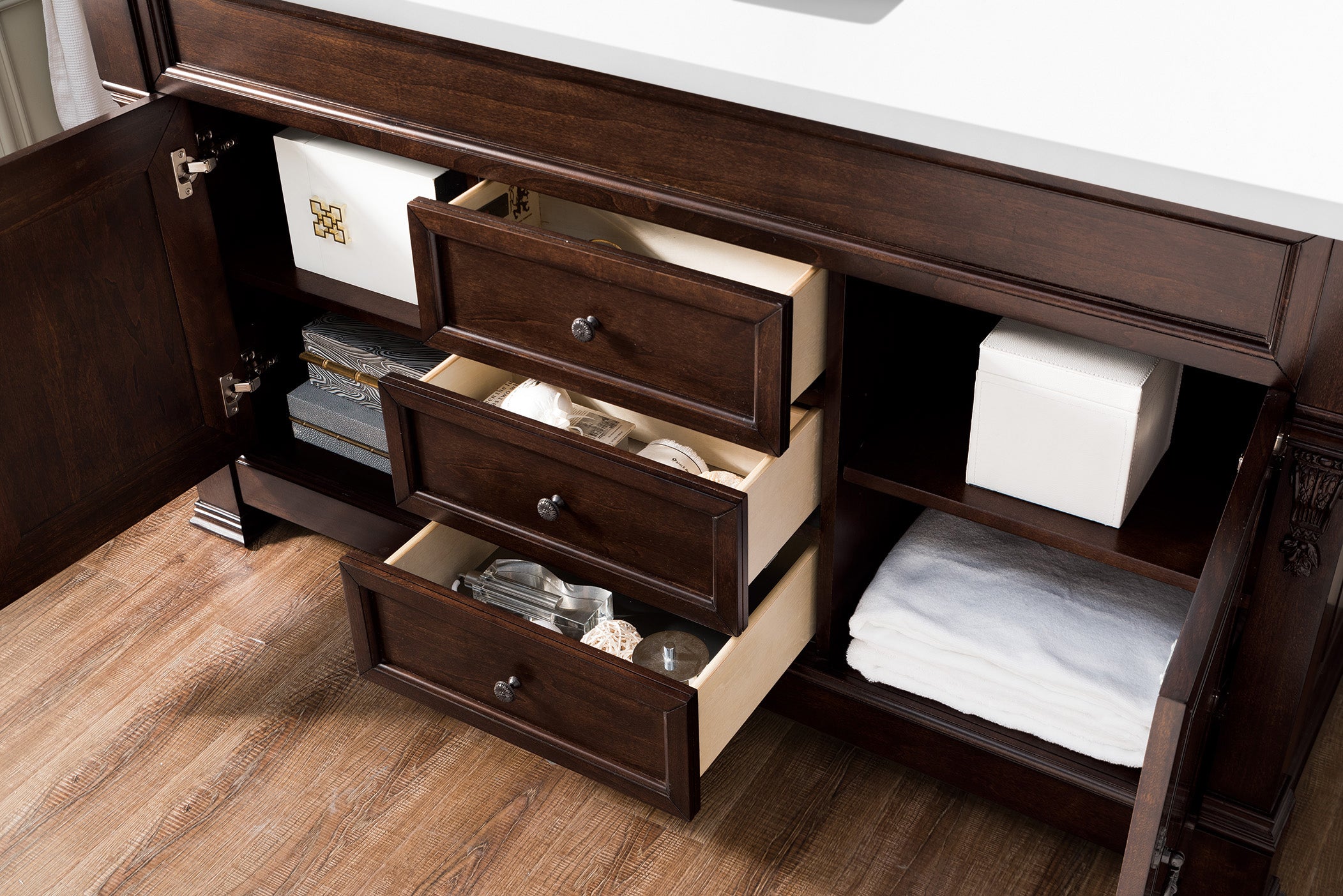 Brookfield 60 Inch Single Bathroom Vanity with Burnished Mahogany Cabinet & 3CM Classic White Quartz Countertop - Perfect for Modern Home Bathroom Remodeling