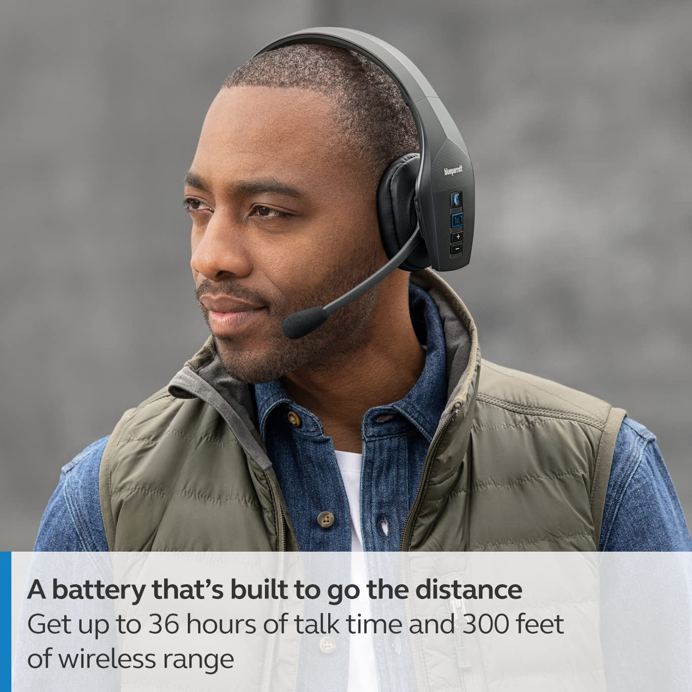 BlueParrott B650-XT Mono Bluetooth Wireless Headset with Mic - 96% Noise Canceling Over-Ear Trucker Headphones, 100% Voice Control, IP54 Water & Dust Resistant, 36-Hour Battery Life - Perfect for Truck Drivers, Call Centers & Noisy Work Environments