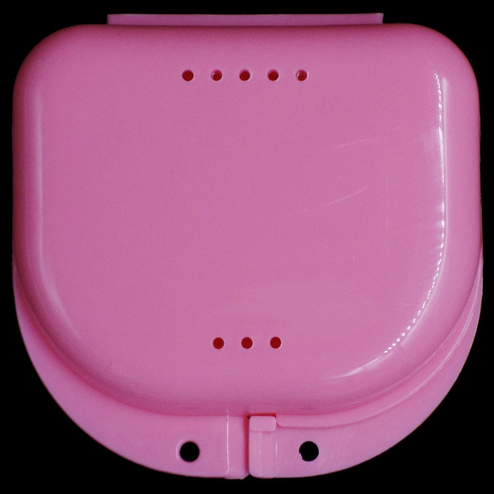 JKRED067 Lightweight Denture Storage Case - Pink False Teeth Container Box for Denture Care & Travel - Perfect for Home, Travel, and Daily Use