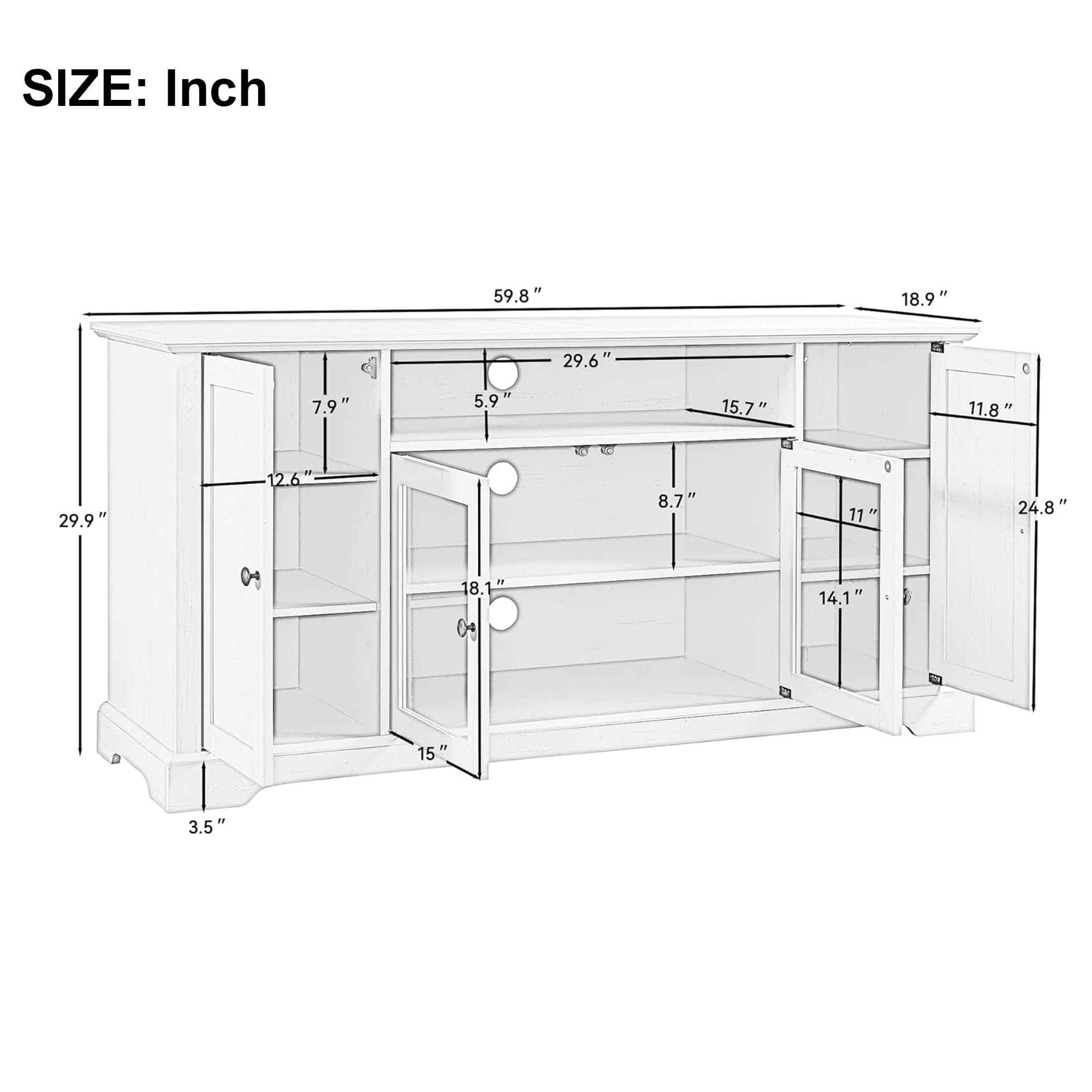 Modern Wooden TV Stand for 65 Inch TVs - Traditional Entertainment Center with Adjustable Shelves & Tempered Glass Doors - 59.8 Inch Black Storage Cabinet - Perfect for Living Room, Home Theater & Media Organization