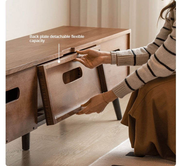 Black Walnut Solid Wood TV Stand - Modern Minimalist Entertainment Center for Living Room, Bedroom & Home Theater
