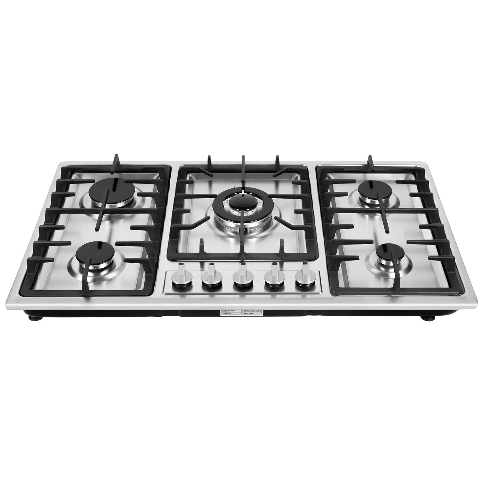 34 Inch 5-Burner Built-In Stainless Steel Gas Cooktop - LPG/NG Dual Fuel, Thermocouple Protection & Easy Clean Drop-in Gas Hob (Silver) - Perfect for Modern Kitchens, Restaurants & Outdoor Cooking