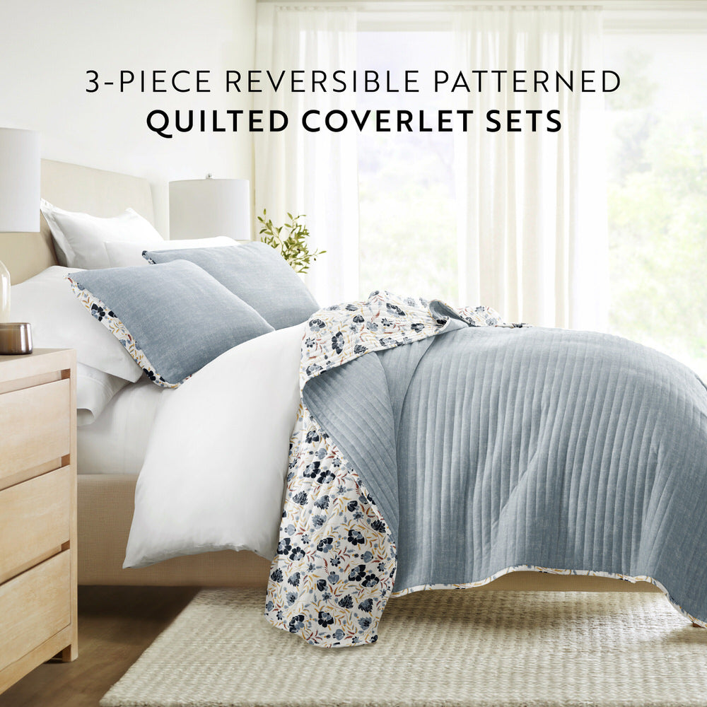 French Jacobean Reversible Quilted Coverlet Set - Luxury Bedding for Master Bedroom & Guest Room - Perfect for All Seasons