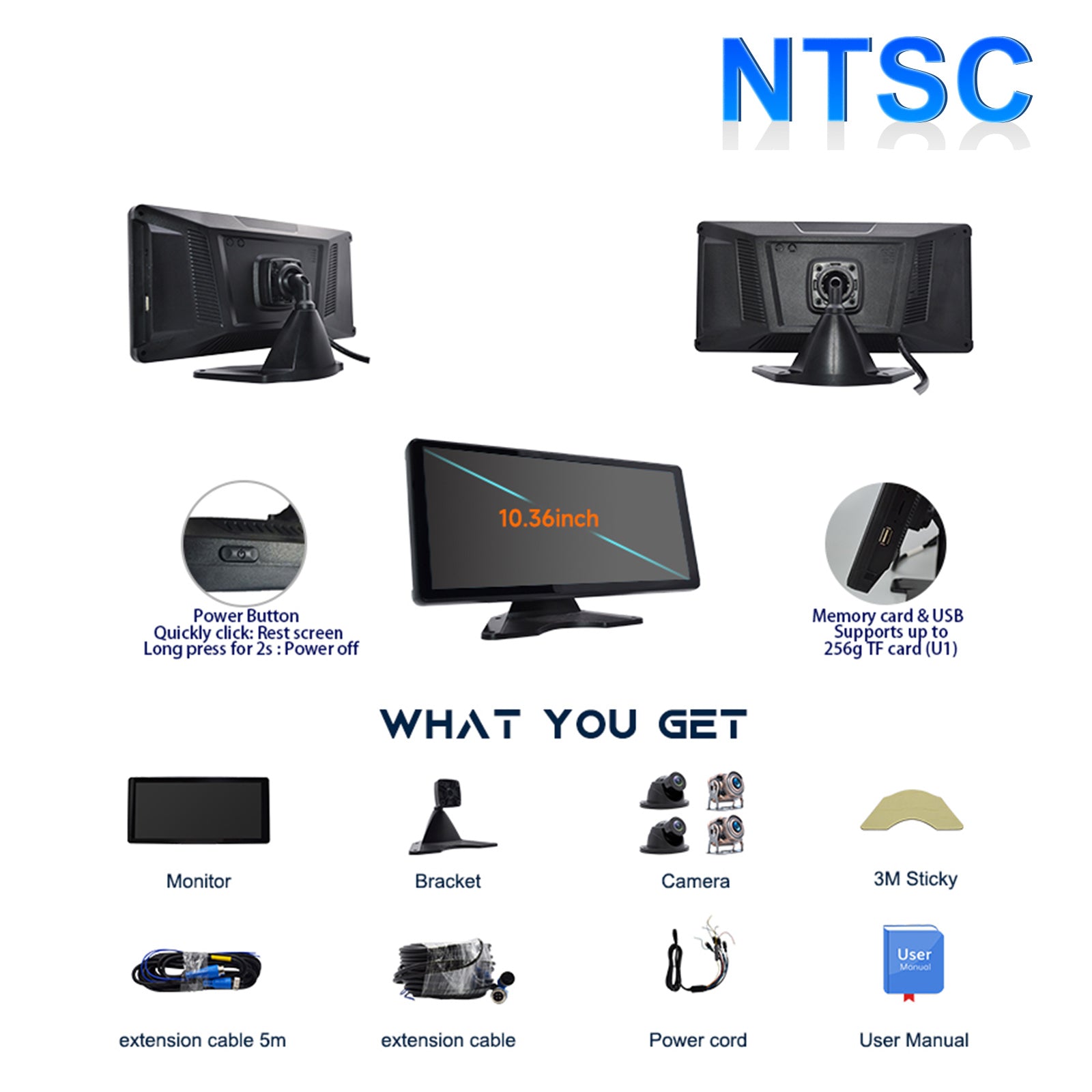 10.36 Inch IPS Quantum Touch Screen Monitor with 1600x720 Resolution & 4 Backup Cameras - HD Display for RV, Truck, Bus & Commercial Vehicles - Perfect for Navigation, Rearview Monitoring & Fleet Management