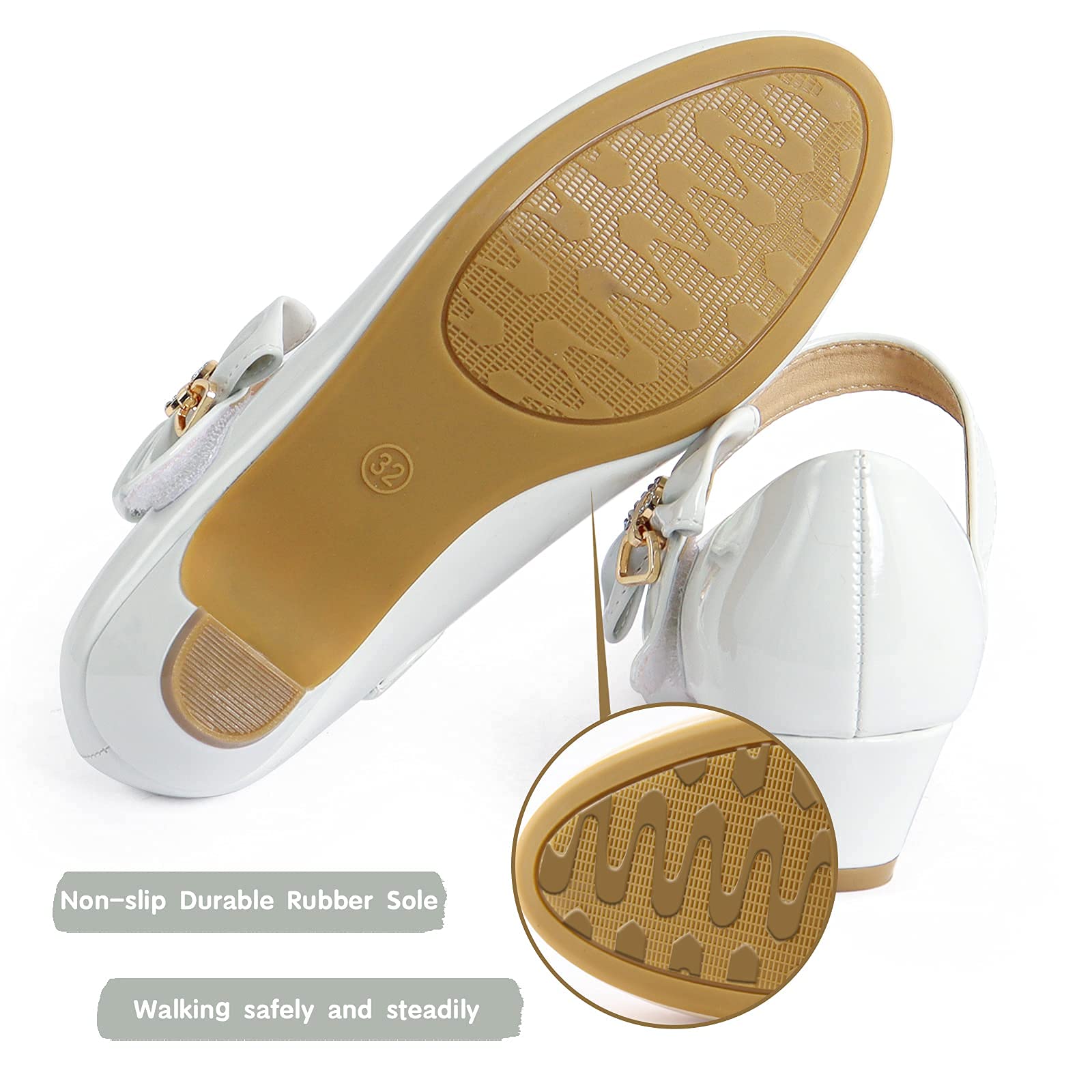 ADAMUMU Girls Low Heel Dress Shoes for Wedding - PU Leather Comfortable Party Shoes for Little & Big Kids - Perfect for Flower Girl, Pageant, and Special Occasions