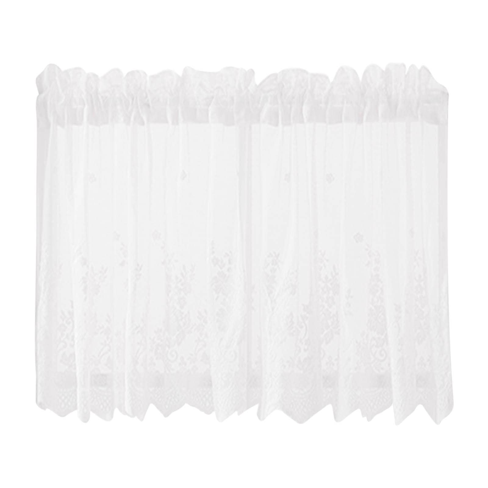 Qiuhdo Floral Lace Curtains - 54x35 Inch Sheer Window Panels for Kitchen, Bedroom & Cafe Decor - Elegant Rod Pocket Short Curtains (1 Panel, White) - Perfect for Boho, Cottage & Vintage Style Home Decor