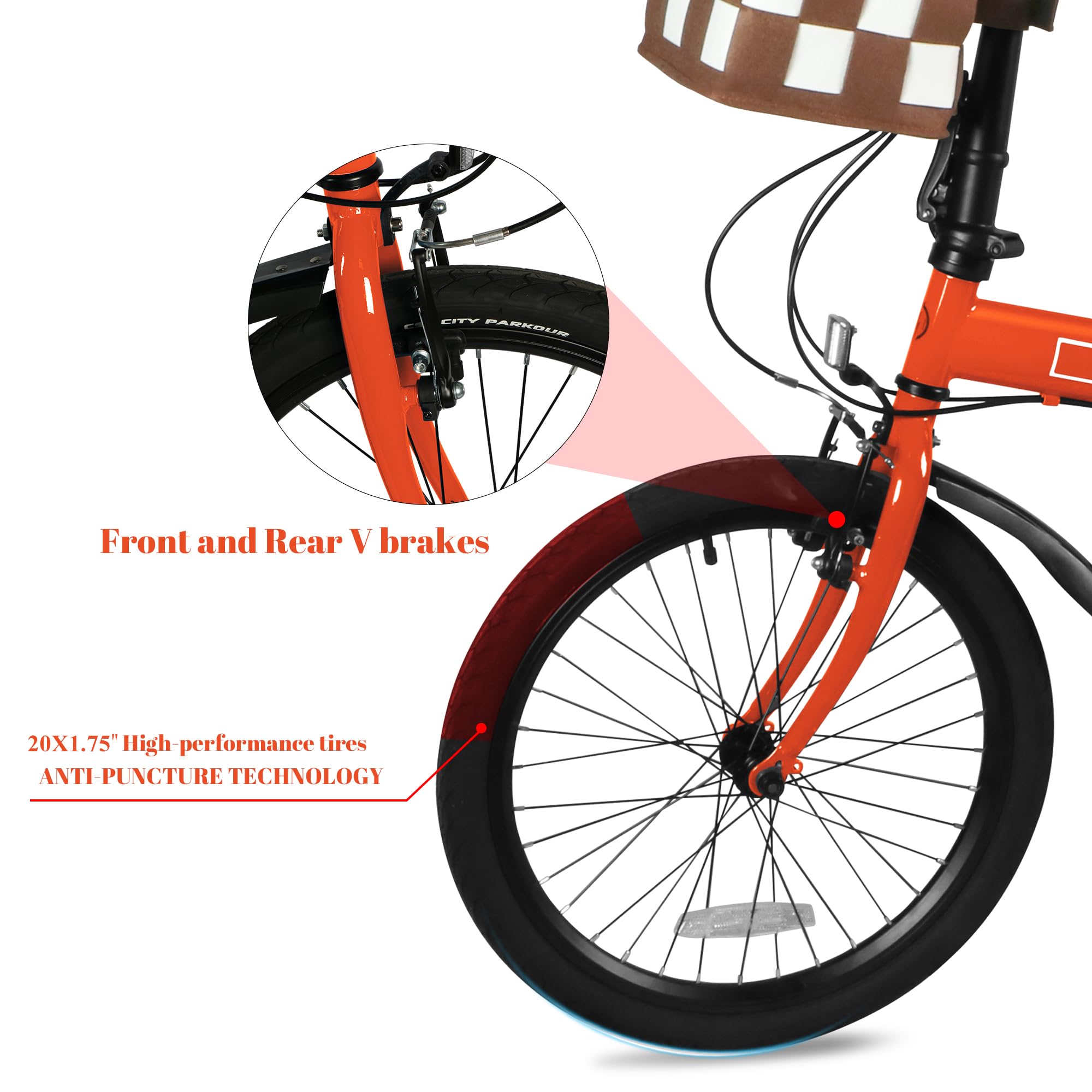 Foldable Adult Bicycle - 20 Inch Commuter Bike with Detachable Basket, 7-Speed Gears, Lightweight & Streamlined Folding Design - Perfect for Urban Commuting, Campus Travel & Weekend Adventures