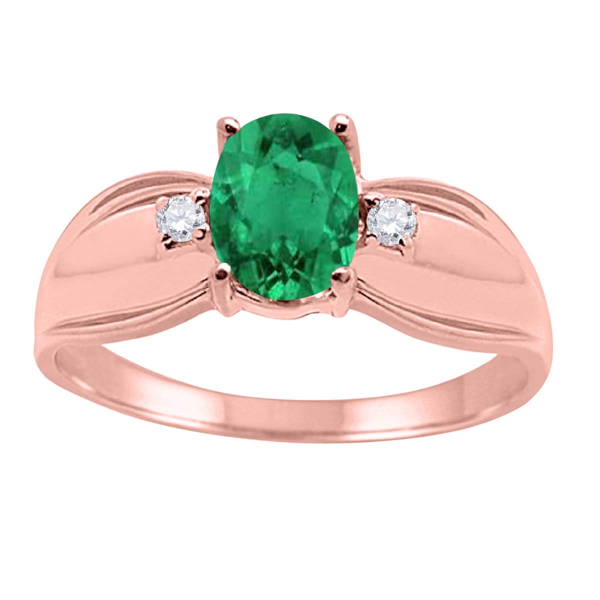 MauliJewels 0.9 Carat Oval Emerald and Diamond Engagement Ring for Women - 10K Rose Gold Prong Setting - Perfect for Weddings, Anniversaries & Special Occasions