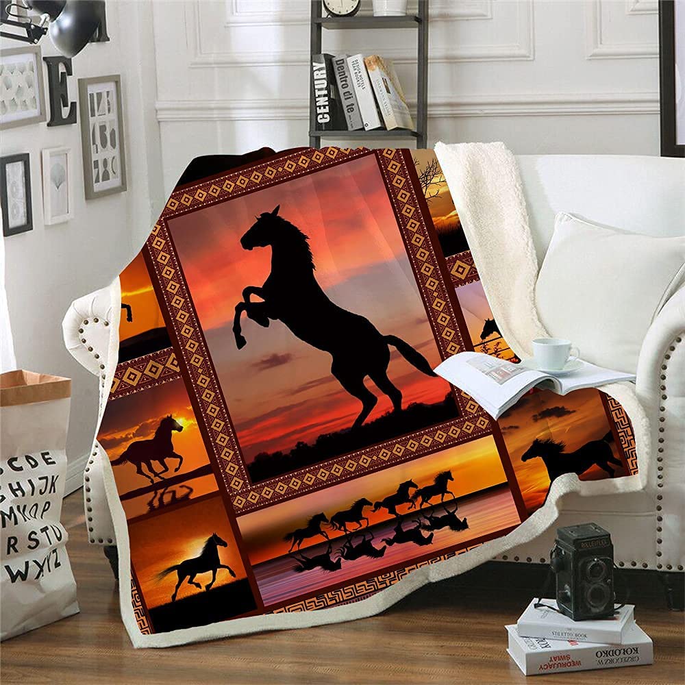 Soft Cozy Fleece Horse Print Throw Blanket - 50