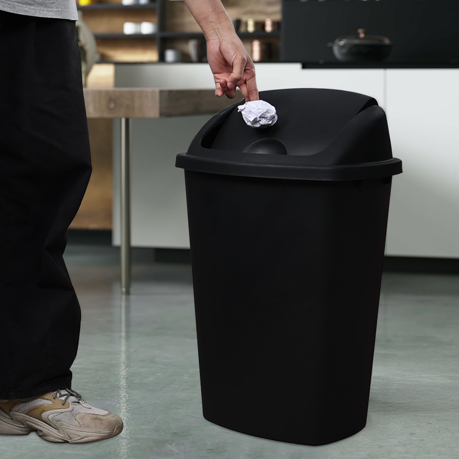 4-Pack 50 Liter Large Plastic Trash Can with Lid - Heavy Duty Black Swing Top Garbage Bin for Kitchen, Bathroom, Office & Outdoor Use
