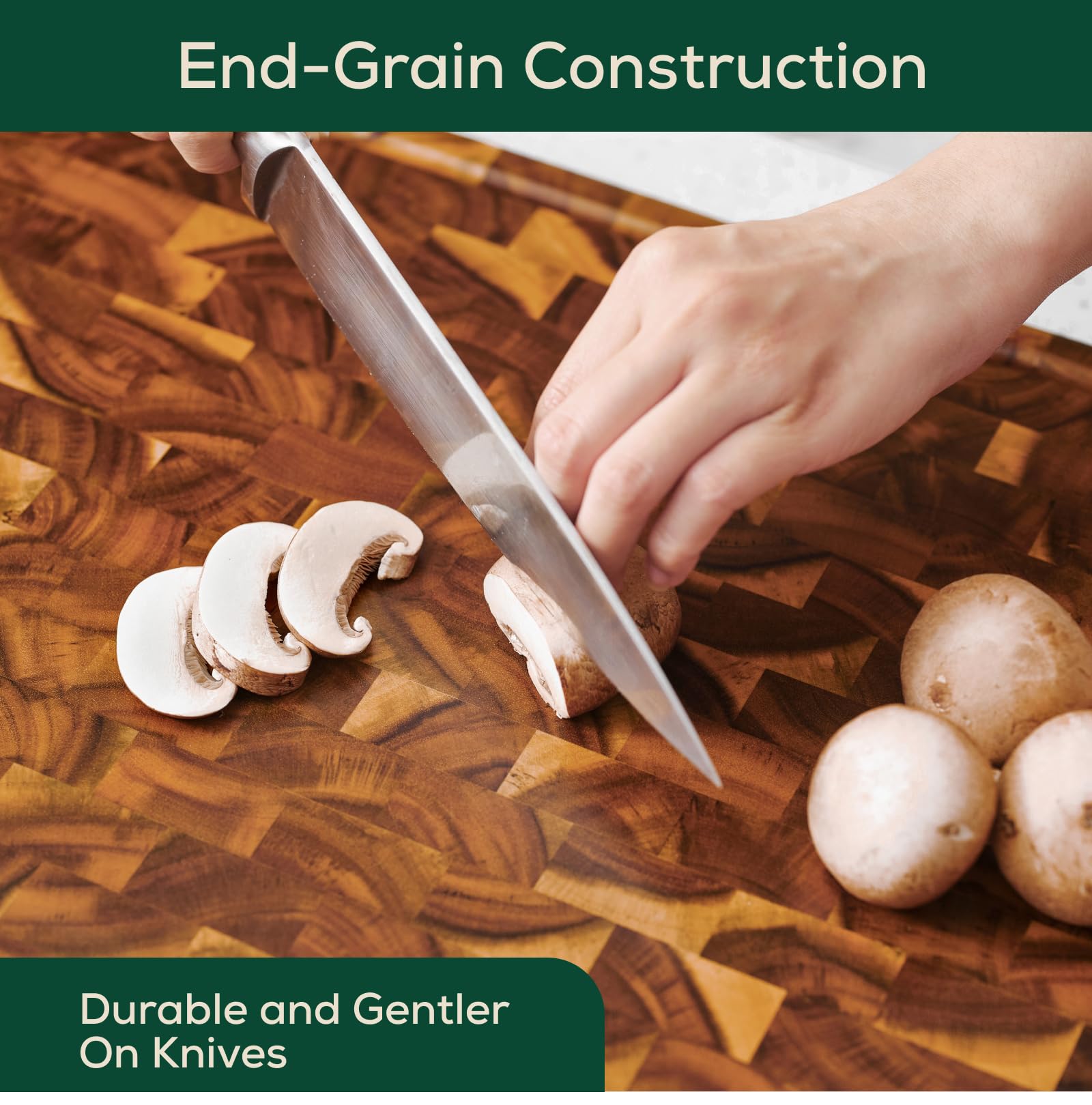 24 x 18 Inch Extra Large Acacia Wood Cutting Board - End Grain with Juice Groove & Handles | Knife Friendly Reversible Chopping Board for Meat, Vegetables & Fruits | Perfect for Kitchen Prep, Butcher Block & Charcuterie Board