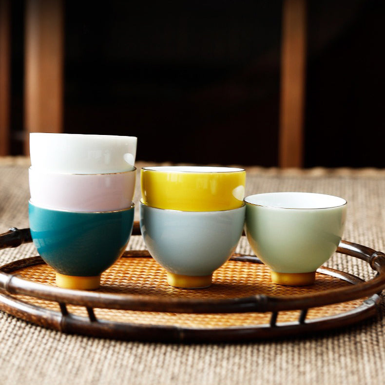 Premium Ceramic Morandi Kung Fu Tea Cup Set - 6 Piece Handcrafted Chinese Tea Cups for Gongfu Tea Ceremony, Home Decor & Gift Giving