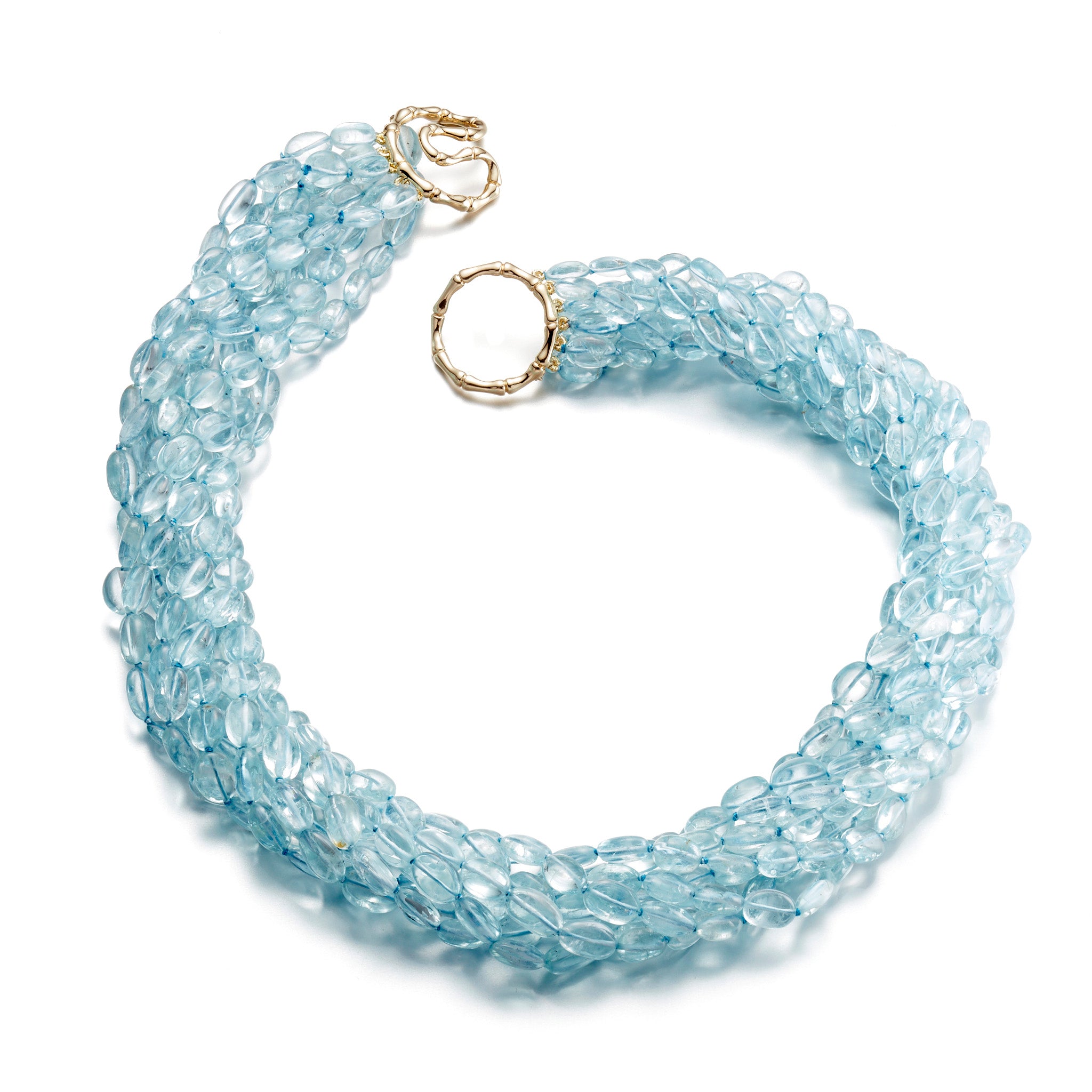 Handmade Tumbled Aquamarine Eight Strand Twist Necklace – Elegant Bohemian Jewelry for Women, Perfect for Weddings, Parties & Everyday Wear