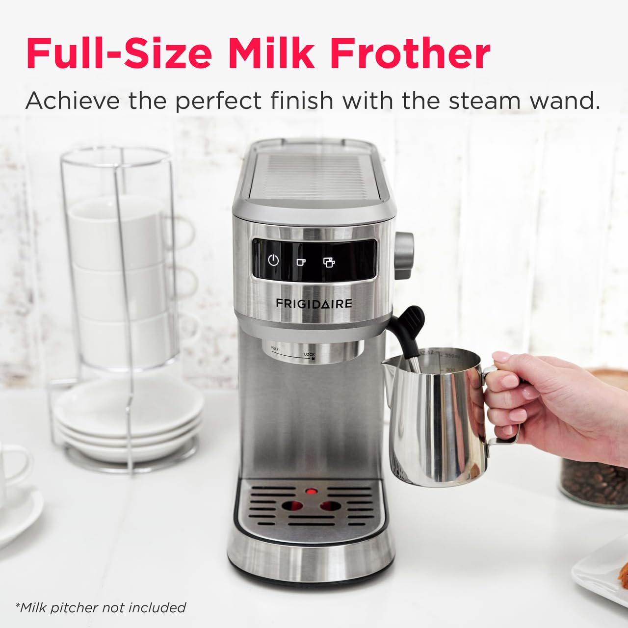 Frigidaire 20 Bar Compact Espresso Machine with Milk Frother & Tamper - Stainless Steel Coffee Maker for Cappuccino, Latte & Espresso - Perfect for Home, Office & Coffee Shop Use