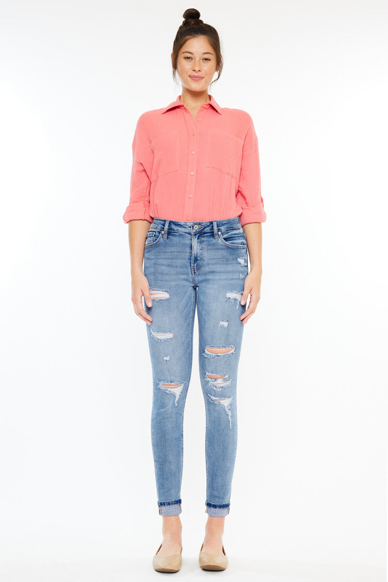 Amanda Women's High Rise Ankle Skinny Jeans - Stretch Denim Pants for Casual Wear & Everyday Outfits