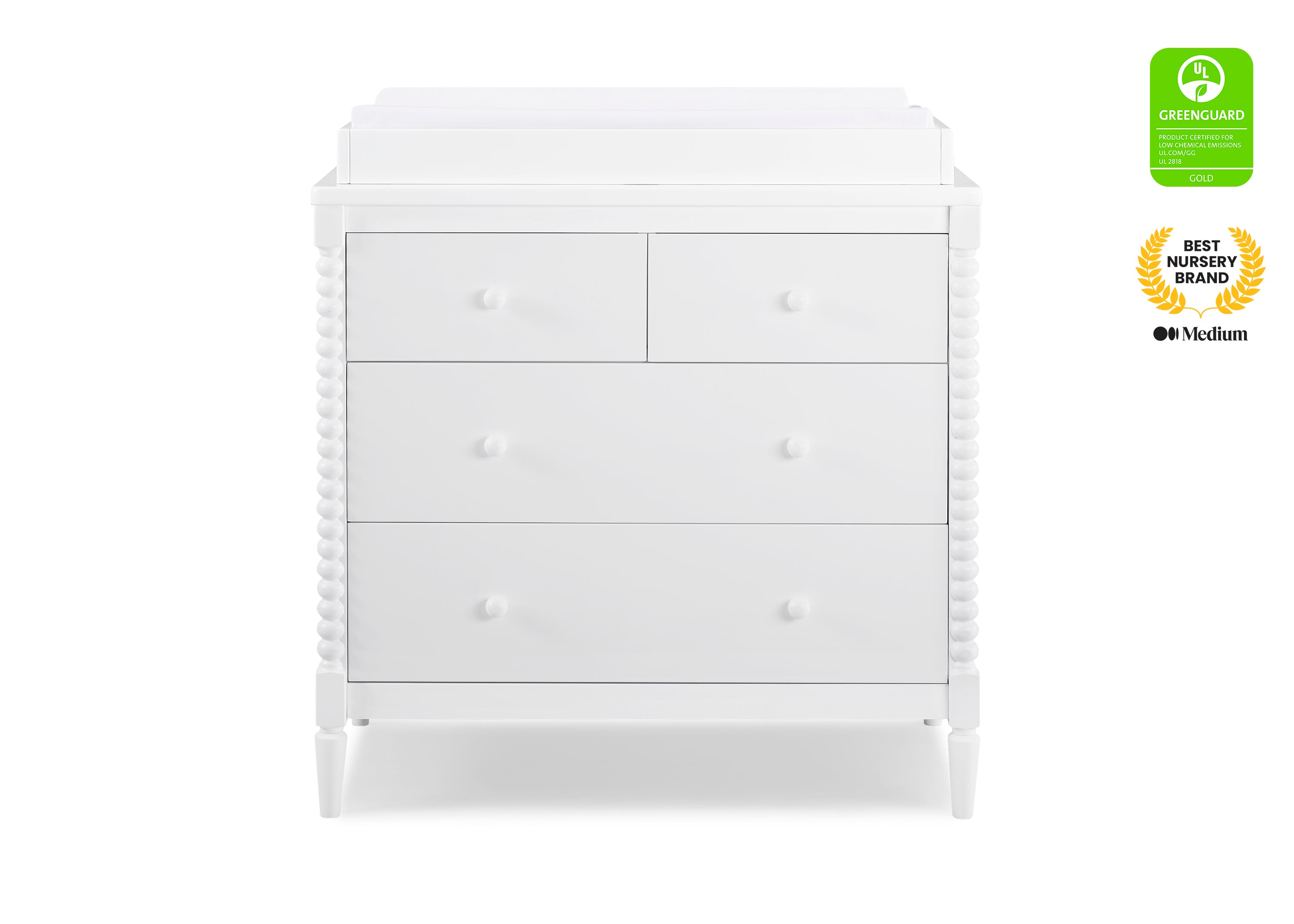 Saint 4-Drawer Dresser with Changing Top & Interlocking Drawers - Nursery Storage Solution for Baby Clothes and Essentials