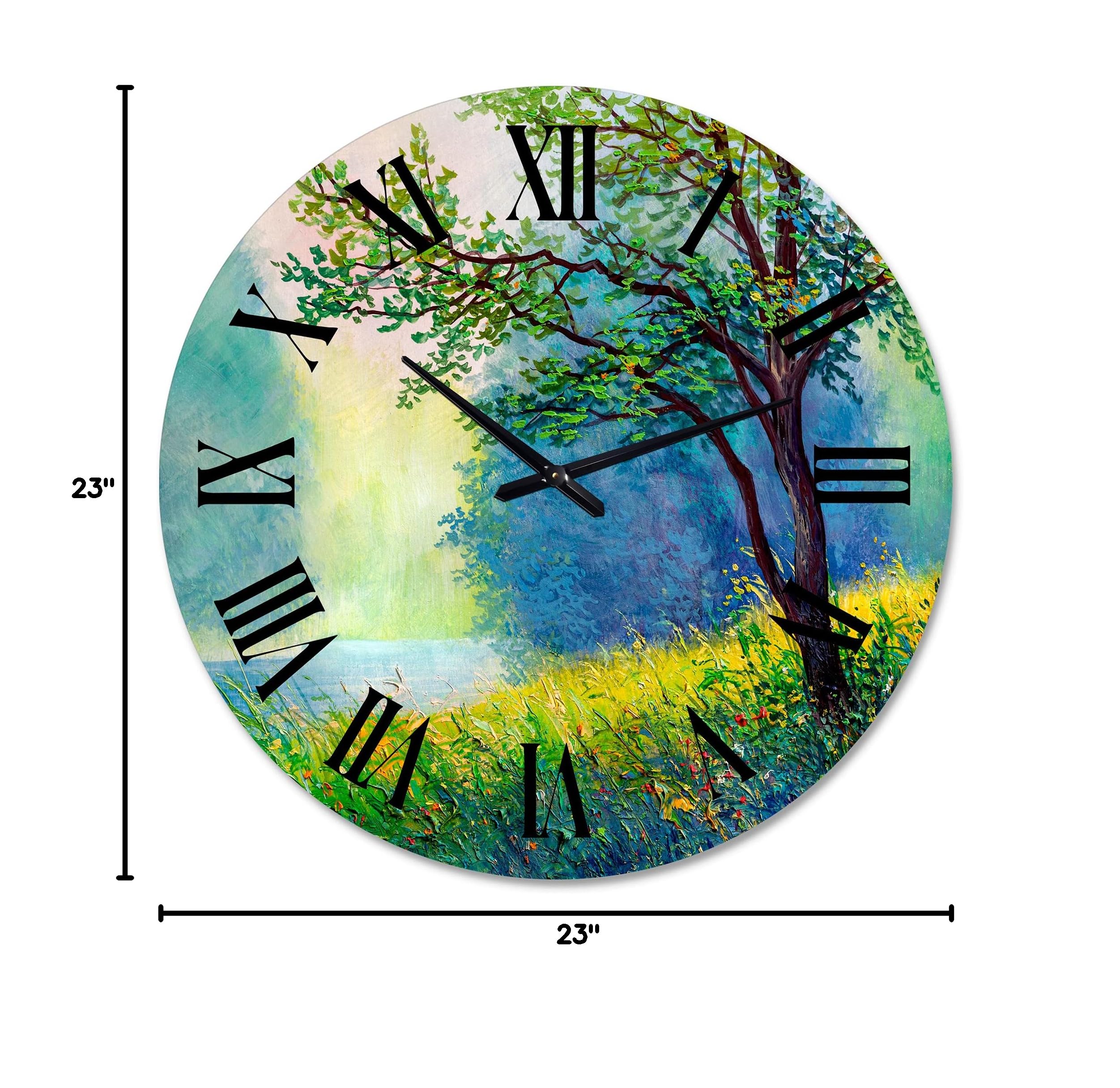 Large Traditional Wall Clock - Summer Forest with River and Waterfall Landscape Nature Design for Living Room, Bedroom, Office Decor | Perfect for Home, Office & Gift Giving