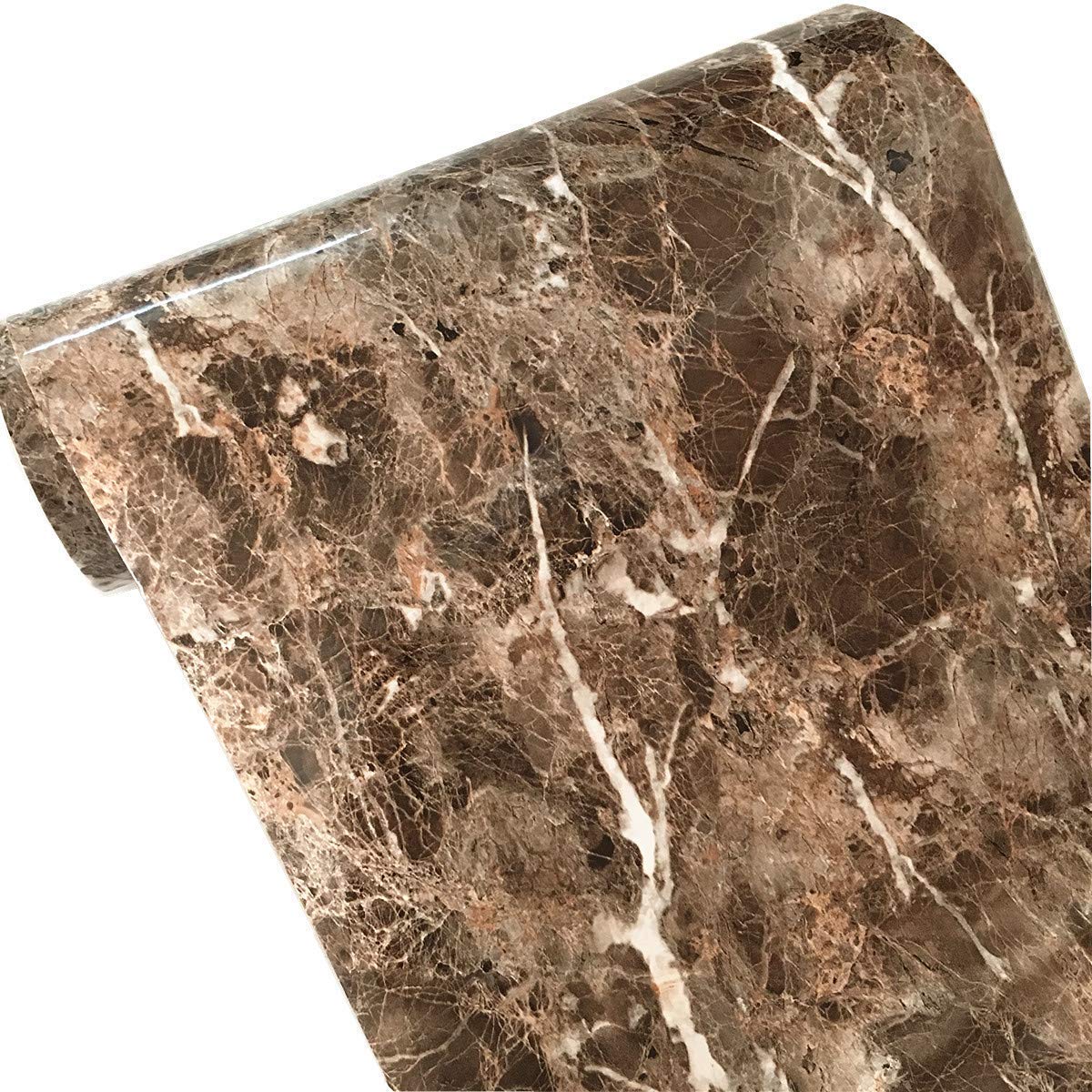 UPREDO Brown Marble Contact Paper - Granite Look Vinyl Film for Countertops, Kitchen, Bathroom, Table & Desk - 12