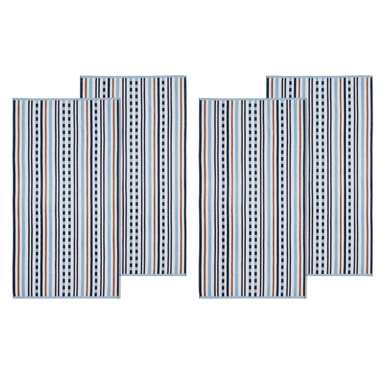 Premium 4-Piece Cotton Oversized Striped Beach Towel Set - Soft, Absorbent & Quick-Drying for Pool, Beach, Yoga & Gym Use