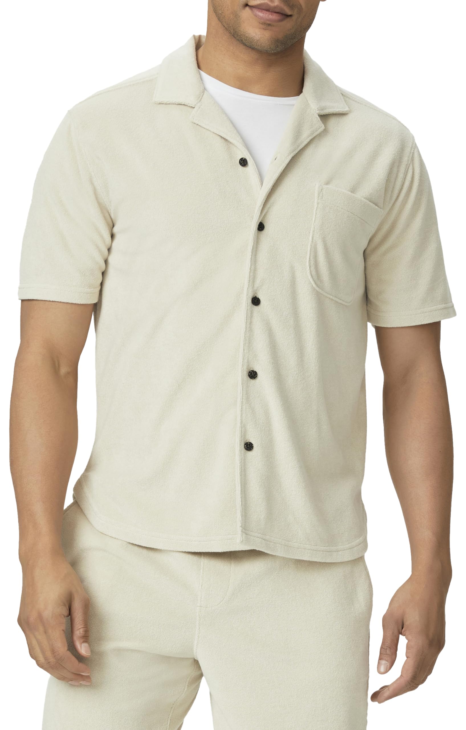PAIGE Men's Colvin Terry Cloth Button Up Shirt - Soft Casual Short Sleeve Shirt for Summer, Beach & Lounge Wear - Breathable Cotton Comfort Shirt for Men