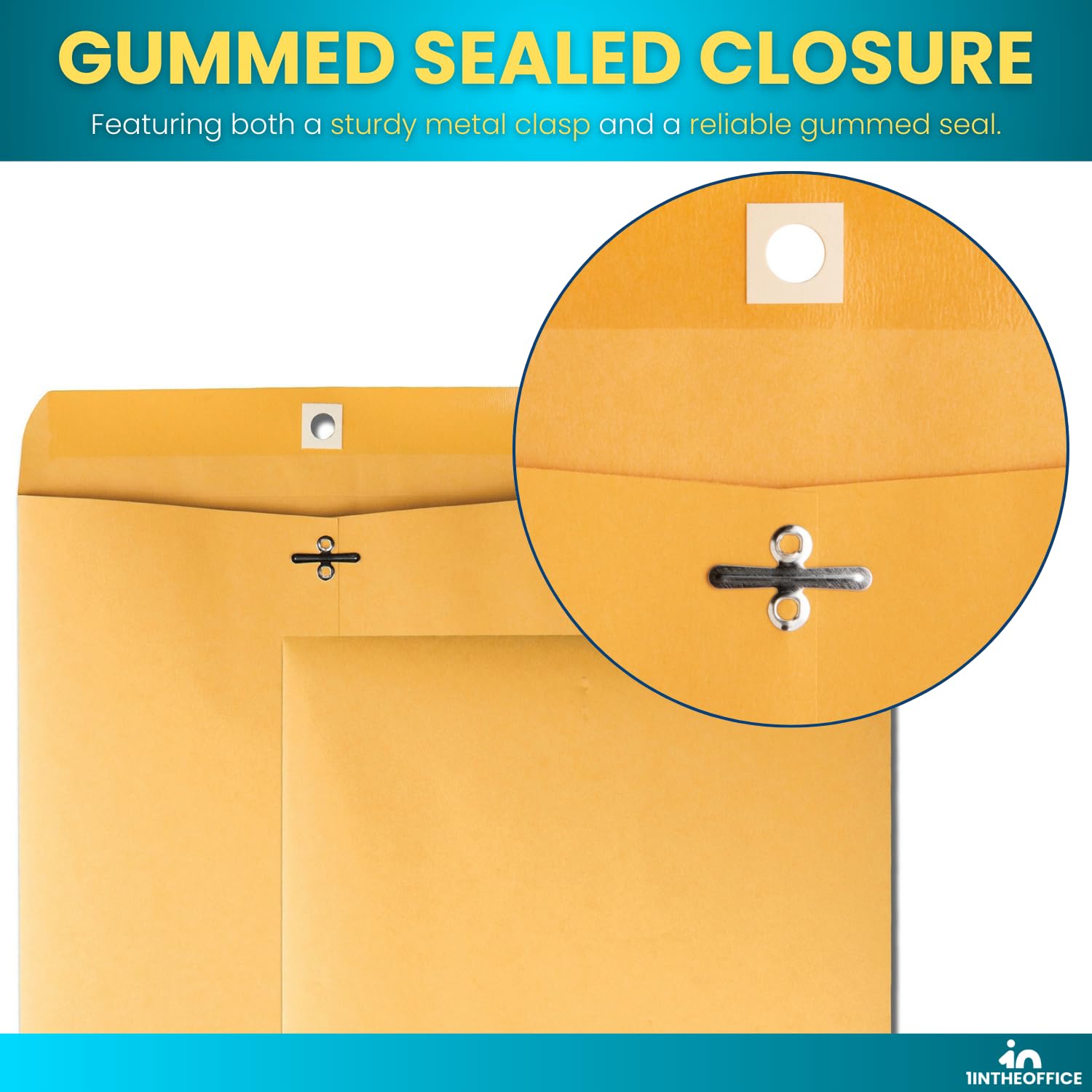 1InTheOffice 6x9 Manila Envelopes with Clasp - 50 Pack, Brown Kraft Paper Business Envelopes with Gummed Flap for Mailing, Shipping & Office Organization - Perfect for Documents, Invoices & Small Packages