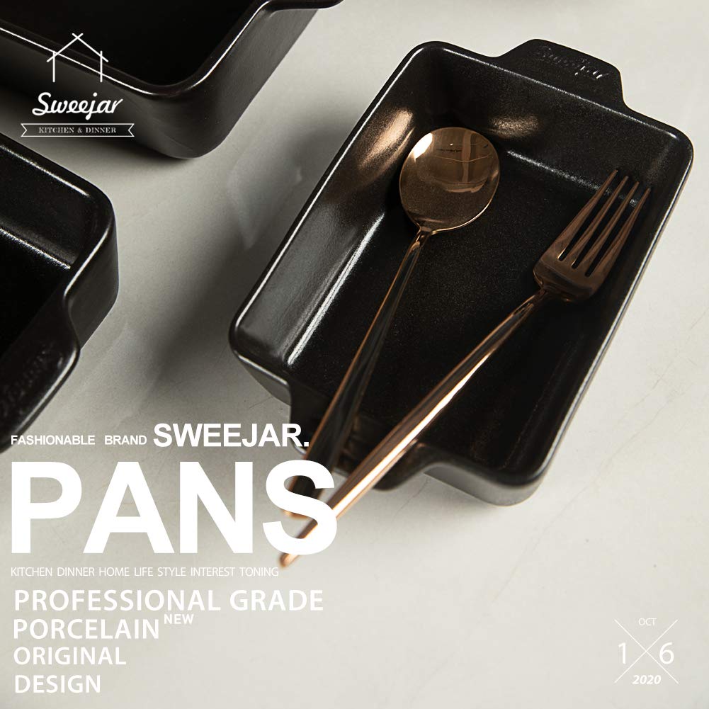 Sweejar 11.8 x 7.8 x 2.76 Inch Black Ceramic Baking Dish Set - Oven Safe Rectangular Casserole Pan for Lasagna, Cakes, Casseroles & More | Perfect for Home Cooking, Dinner Parties & Holiday Baking