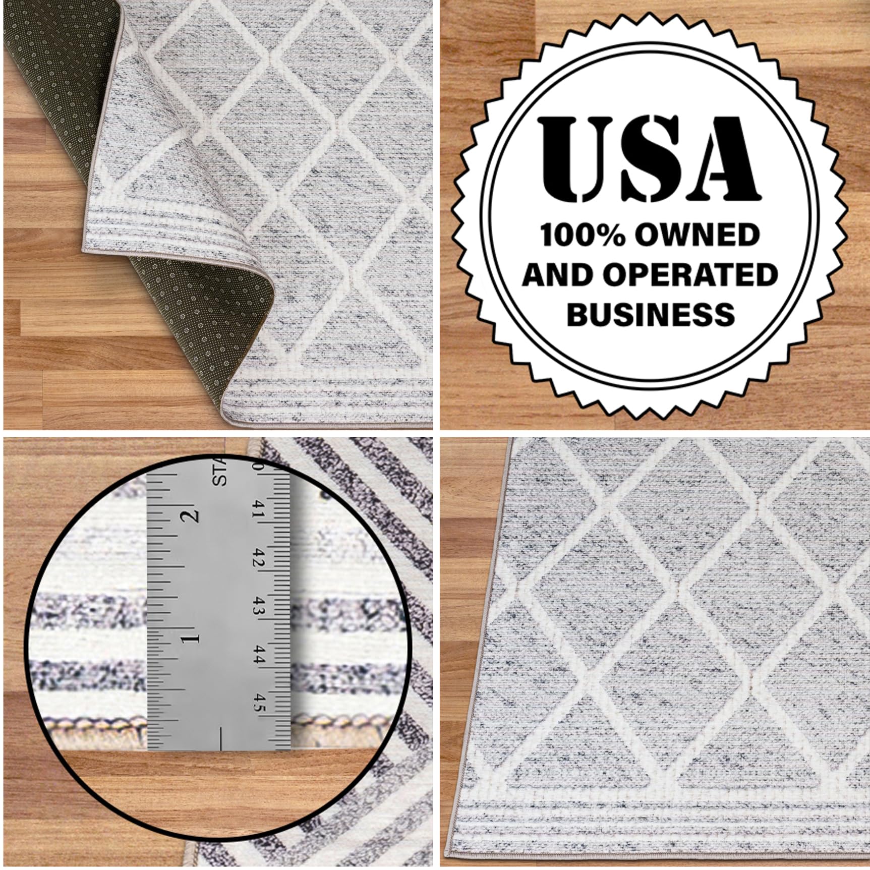Machine Washable Area Rug 5' x 7' - Stain Resistant Low Pile Premium Rug for Living Room, Bedroom, Office - Boho Modern Farmhouse Design in Gray Ivory - Perfect for High Traffic Areas & Pet-Friendly Homes