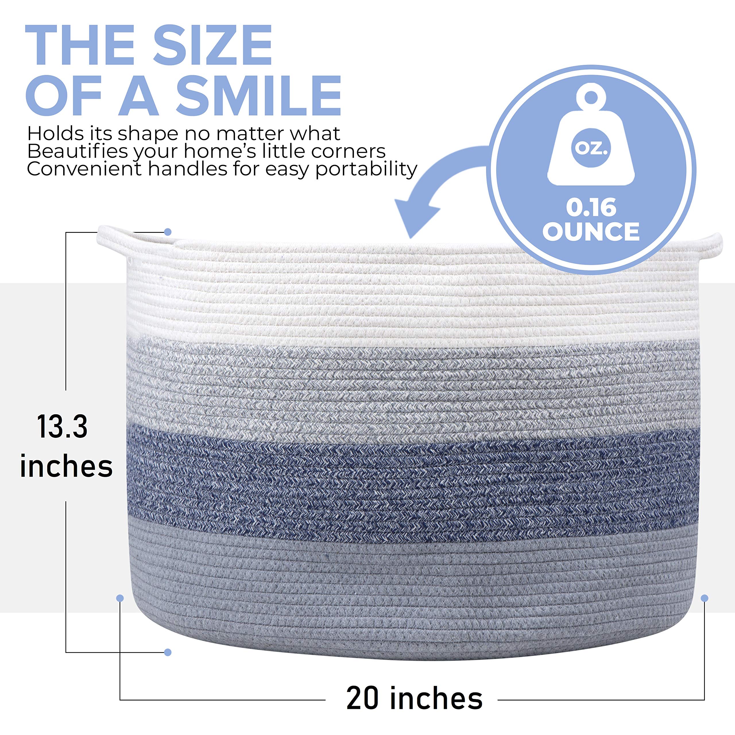 Large Cotton Rope Storage Basket with Handles - Decorative Woven Organizer Bin for Baby Nursery, Dog Toys, Laundry & Home Organization | Perfect for Blankets, Stuffed Animals & Clutter-Free Spaces