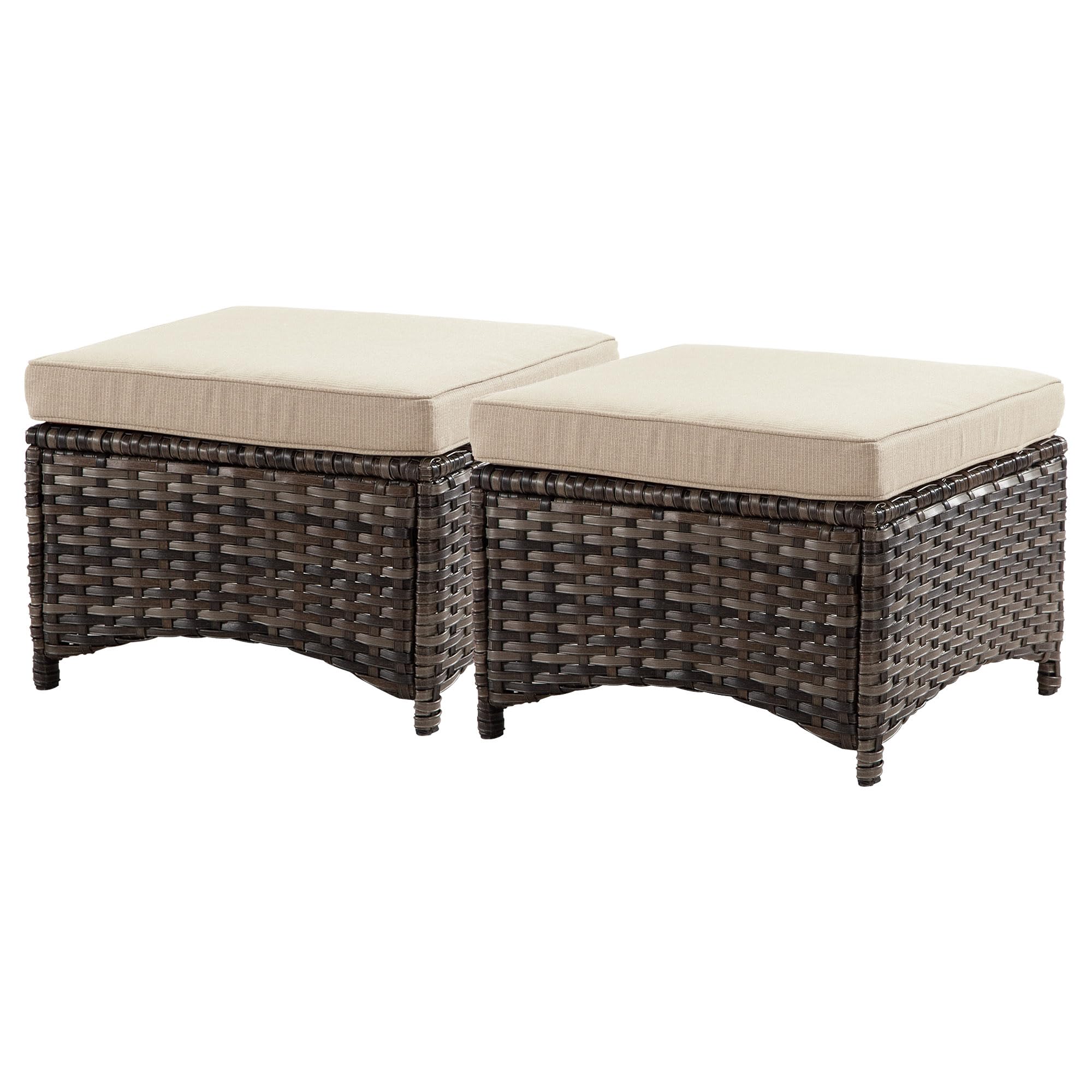 2-Piece Outdoor Wicker Ottoman Set with Removable Cushions - 22