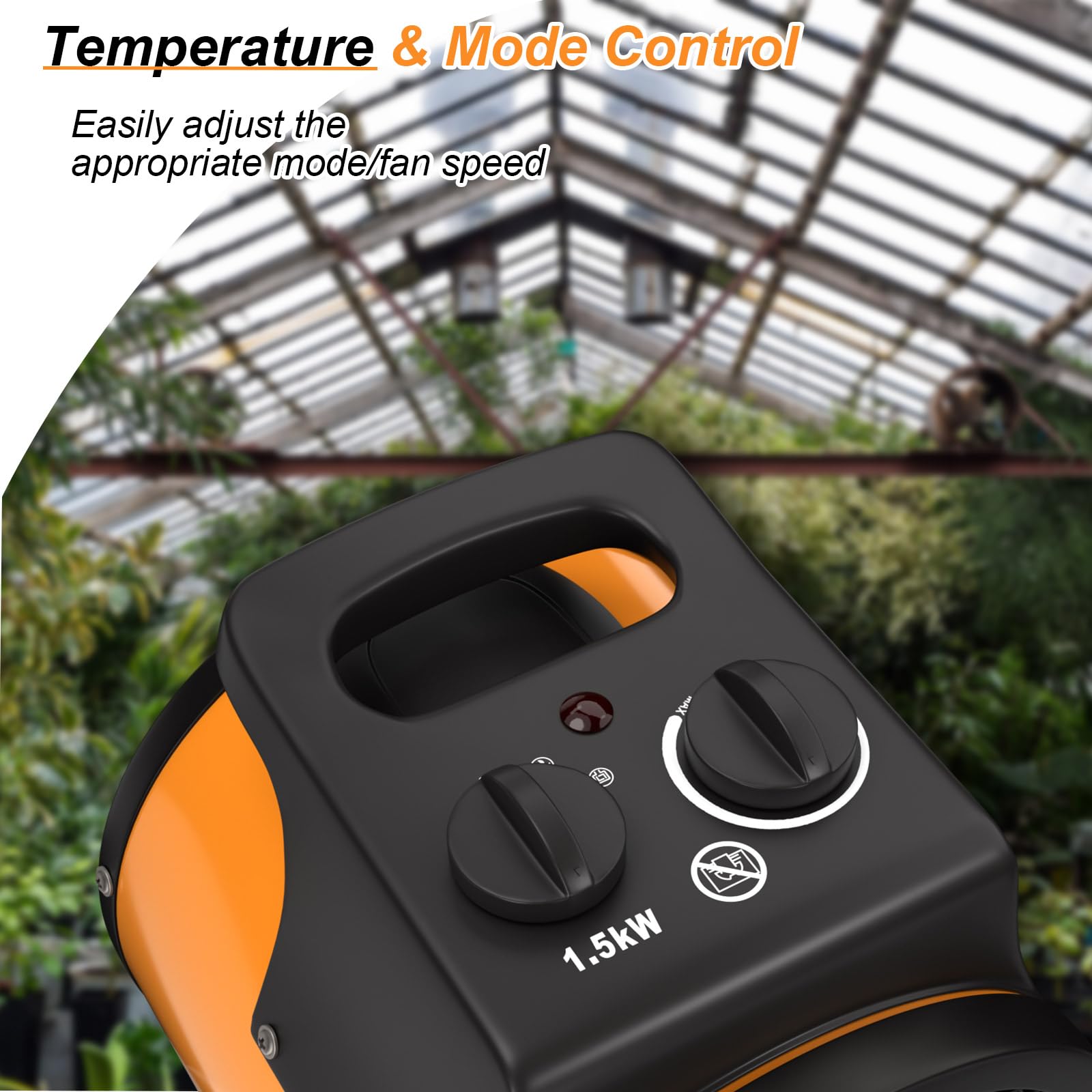 1500W Greenhouse Heater with Digital Thermostat - Fast Heating Electric Space Heater for Outdoor Use, Portable Heater with Overheat Protection for Grow Tents, Flower Rooms, Camping & Home Greenhouses - Perfect for Winter Plant Care & Indoor Gardening