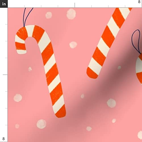Christmas Candy Canes Pink Background Red Stripes Winter Holiday Printed Minky Fabric - Fat Quarter for Sewing Baby Blankets, Quilt Backing, Plush Toys & DIY Holiday Decorations (Perfect for Christmas Crafts, Nursery Projects & Cozy Winter Home Decor)