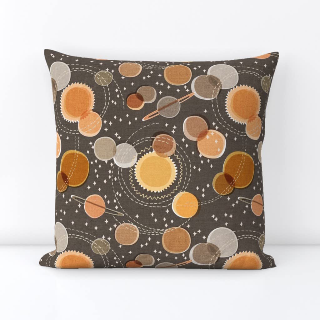 18x18 Inch Square Throw Pillow Cover - Linen Cotton Canvas with Retro Planets Stars Space Print | Neutral Modern Science Design for Kids Room, Living Room & Nursery Decor