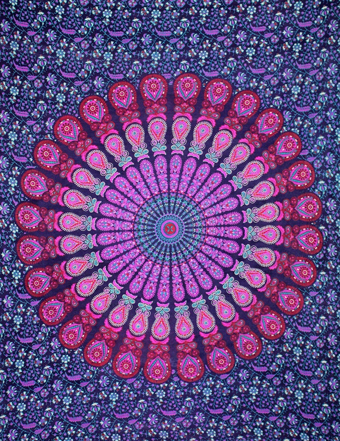GDONLINE Mandala Cotton Tapestry - Peacock Feather Bohemian Wall Hanging in Lavender (60
