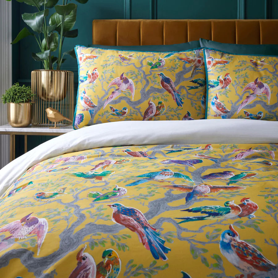 Laurence Llewelyn Bowen Birdity Absurdity Duvet Cover Set - Yellow Luxury Bedding for Modern Bedrooms | Perfect for Guest Rooms & Master Suites