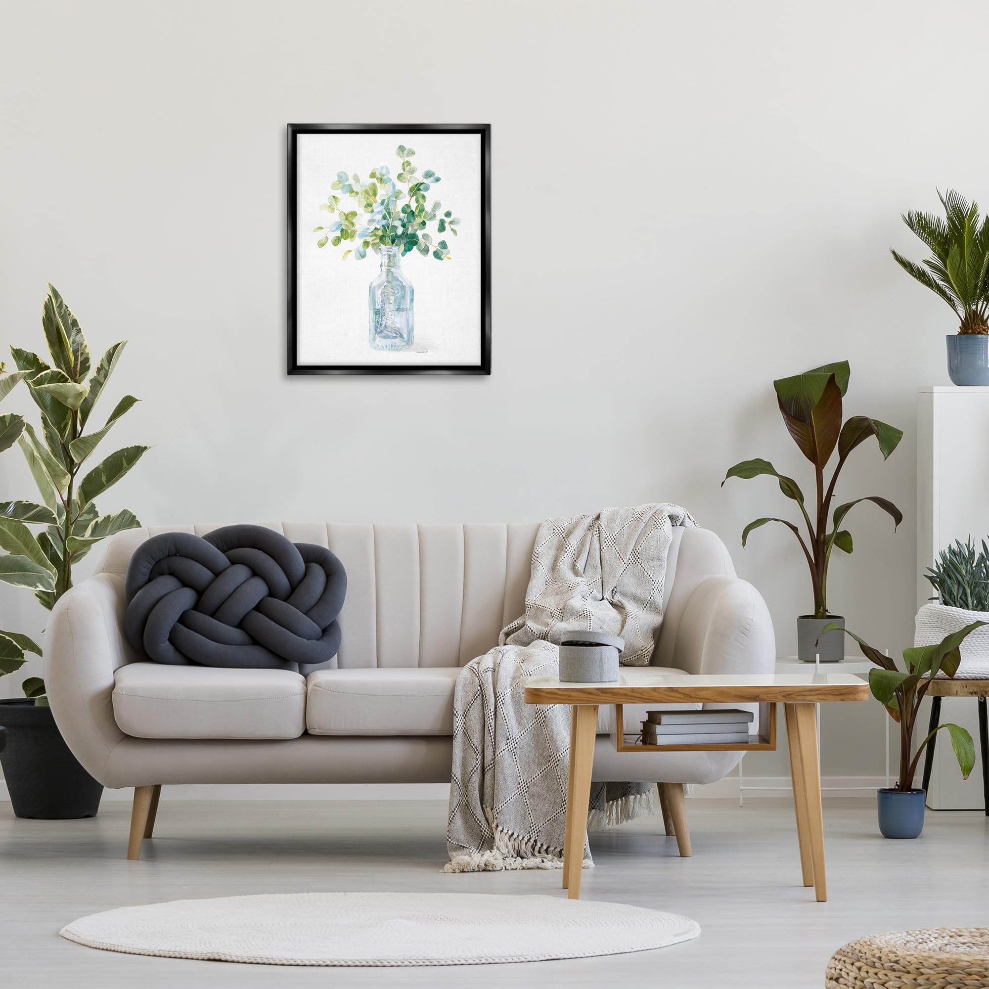 Stupell Industries Floral Still Life Painting - Green & Blue Flower Jar by Danhui Nai, 24x30 Inch Black Floater Frame - Perfect for Living Room, Bedroom & Office Wall Decor