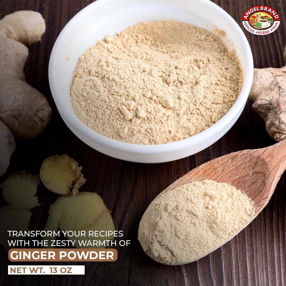 Premium Angel Brand Ginger Powder 13 oz - Organic Ground Ginger Root for Baking, Cooking, Smoothies & Tea | Great for Gingerbread, Curry, Detox Drinks & Spice Mixes