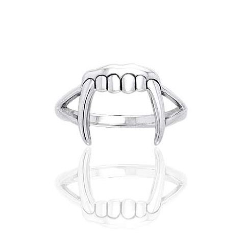 Dracula's Bite - Vampire Fang Teeth Sterling Silver Ring (Sizes 3-15) | Gothic Jewelry for Halloween, Cosplay & Vampire Themed Parties