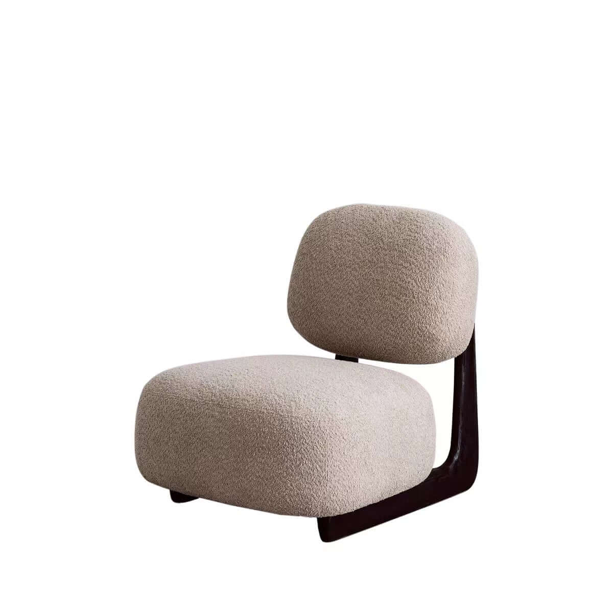 Modern Light Tan Boucle Sherpa Lounge Accent Chair with Wood Base - Cozy Reading Nook & Living Room Decor