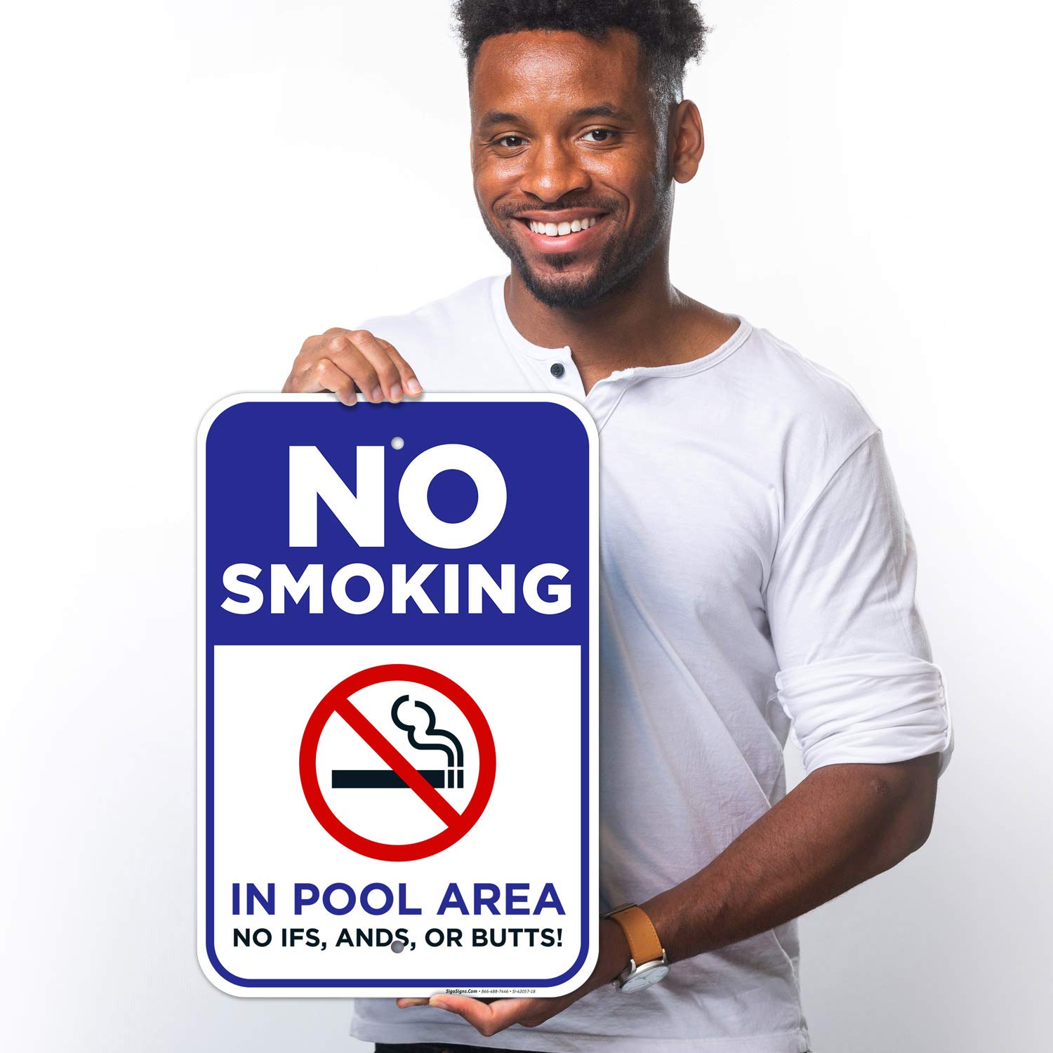 Pool No Smoking Sign - 12x18 Inch Rust-Free Aluminum 'No IFS, Ands, Or Butts!' Sign for Swimming Pools, Resorts & Community Areas - Fade Resistant, Made in USA