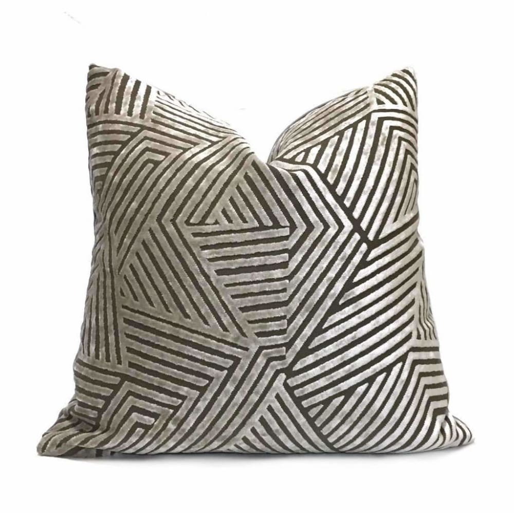 Soho Taupe Beige Cut Velvet Geometric Lines Pillow Cover - Modern Home Decor for Living Room, Bedroom & Sofa - Soft Decorative Throw Pillow Case 16x16 18x18 20x20 Inches