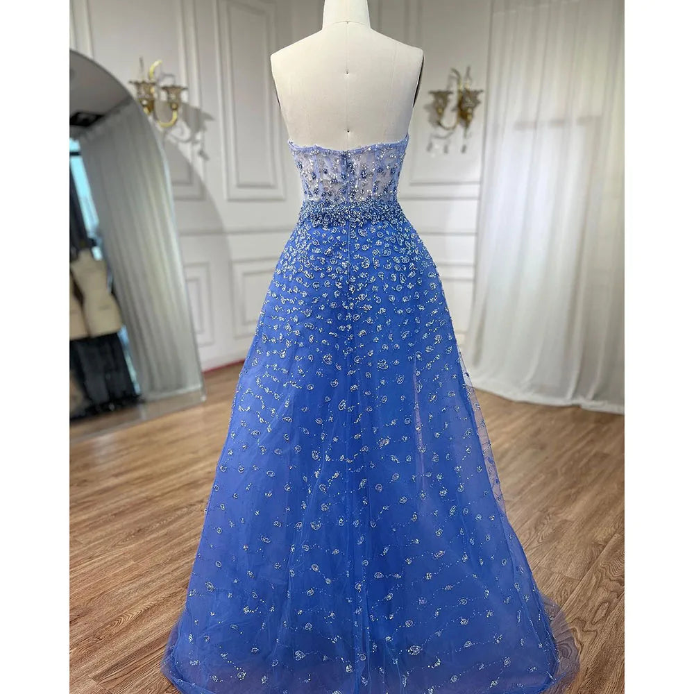 Serene Hill Blue Mermaid Evening Gown with High Split & Beaded Sweetheart Neckline - Formal Women's Party Dress LA71796 for Prom, Wedding & Special Occasions