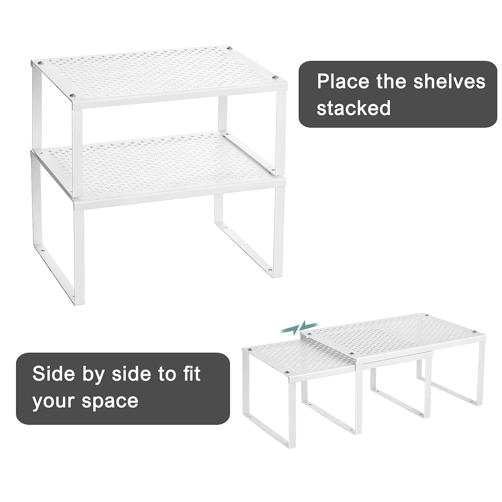 MOOACE Expandable Stackable Kitchen Cabinet Organizer Set of 4 - White Spice Rack & Pantry Shelf for Counter Storage - Perfect for Small Spaces, Kitchen Organization & Clutter-Free Countertops