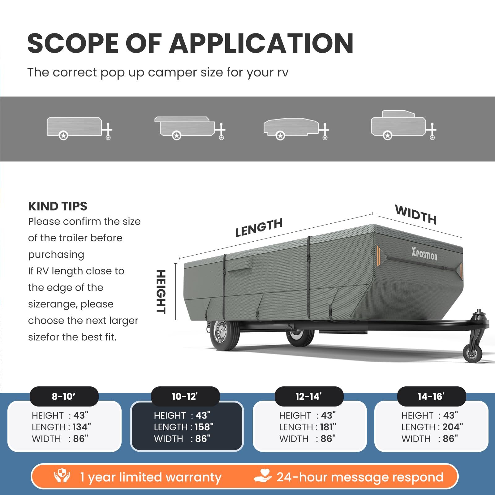 Waterproof Pop Up Camper Cover - Heavy Duty 900D Folding Trailer RV Cover with 7 Reinforced Windproof Straps (Fits 10'-12') - Perfect for Outdoor Camping & RV Storage Protection