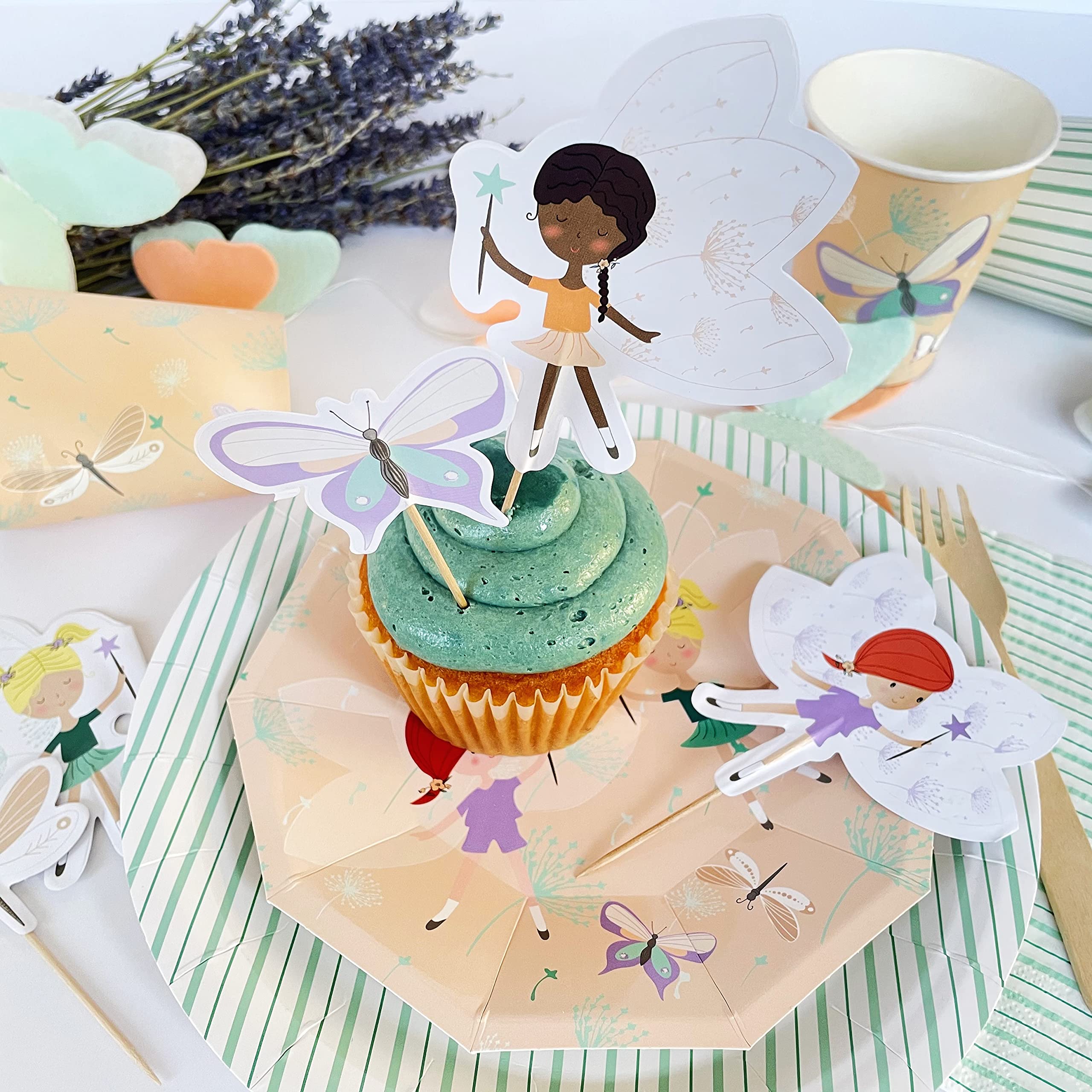 Fairy and Butterfly Cupcake Toppers - Set of 12 | Whimsical Fairy & Butterfly Cake Decorations for Birthday Parties, Baby Showers & Wedding Cakes | Edible Cupcake Picks for Baking & Dessert Decor