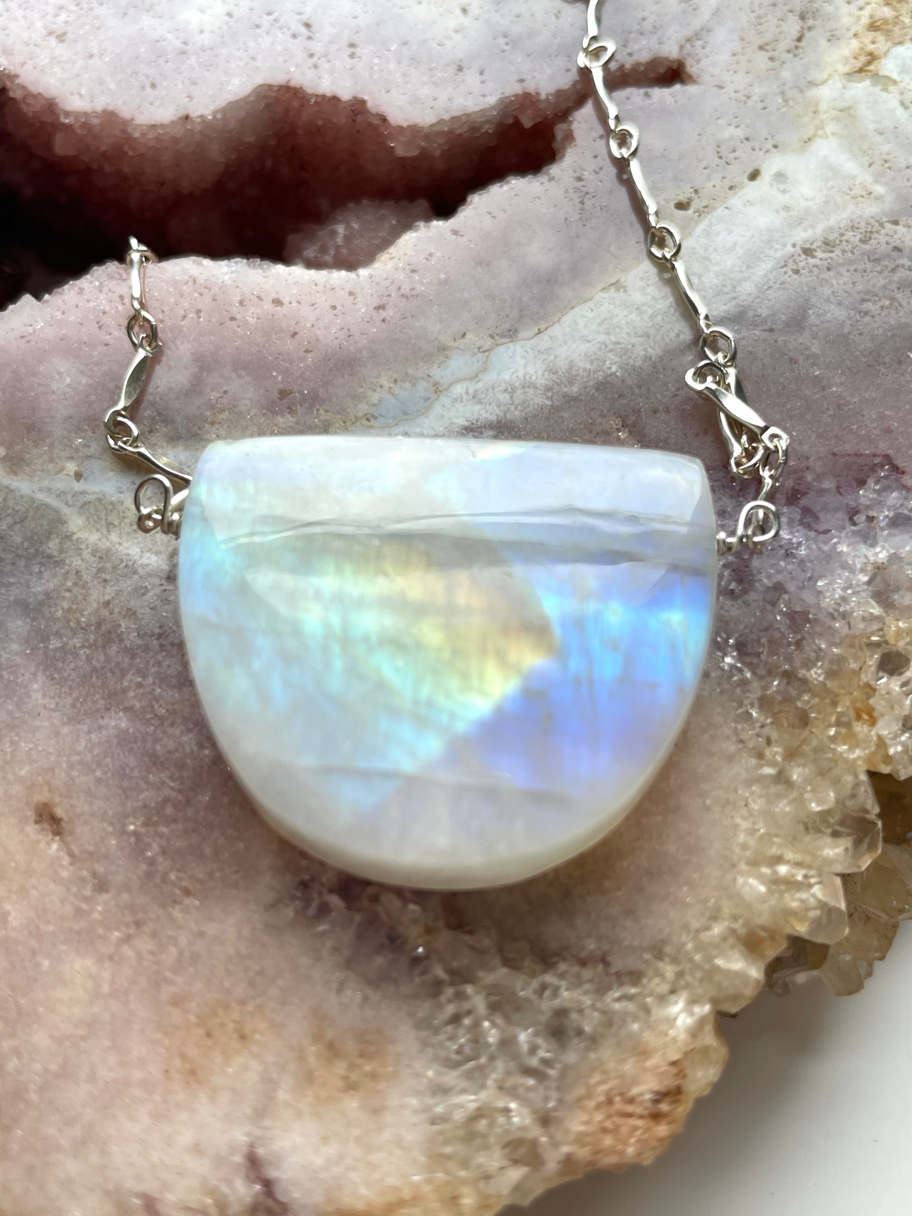 Large Moonstone Pendant Necklace - Sterling Silver Jewelry for Women - Perfect for Weddings, Parties & Everyday Elegance