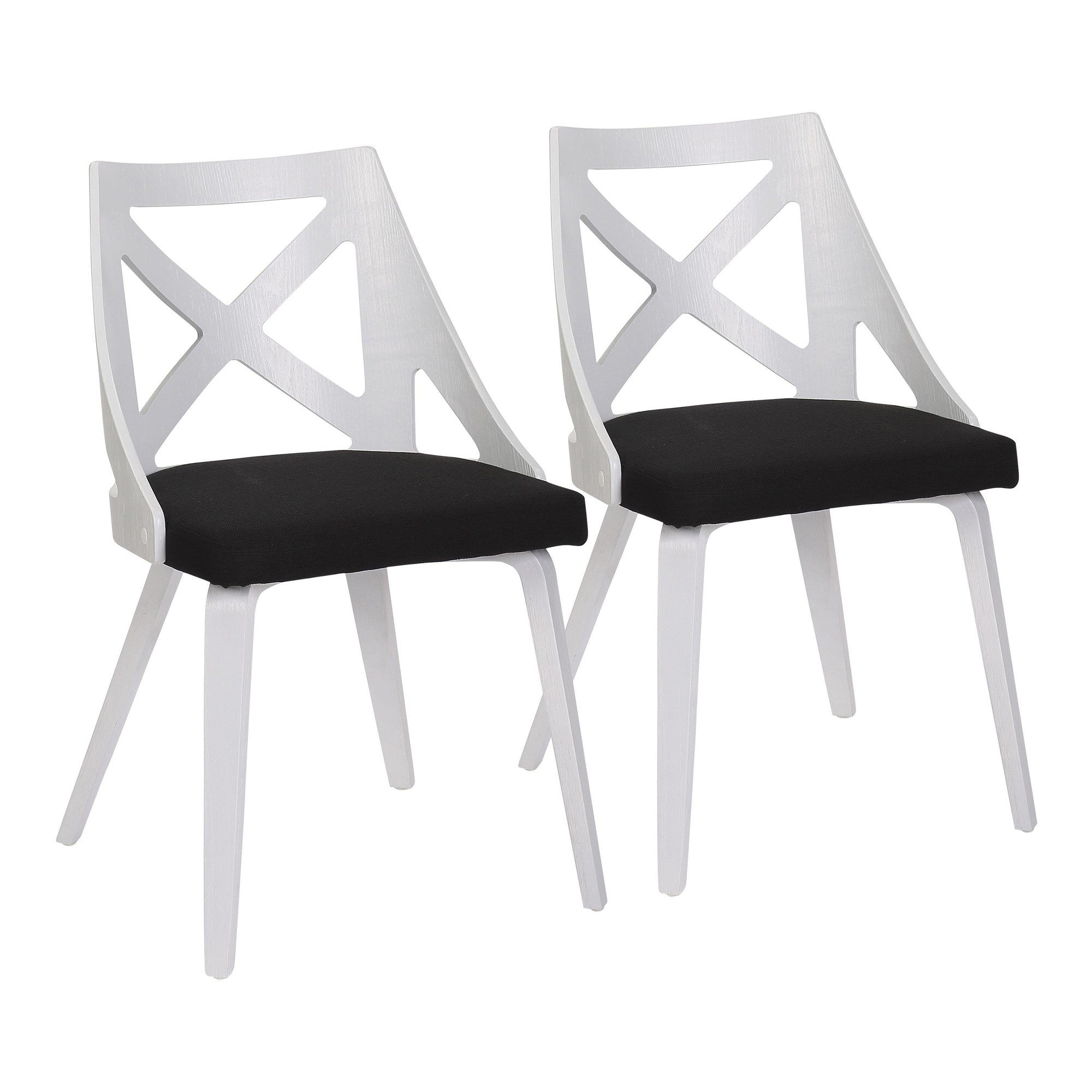 LumiSource White Textured Wood Farmhouse Chairs with Charcoal Fabric - Set of 2 Dining Room Chairs for Kitchen, Breakfast Nook or Farmhouse Decor