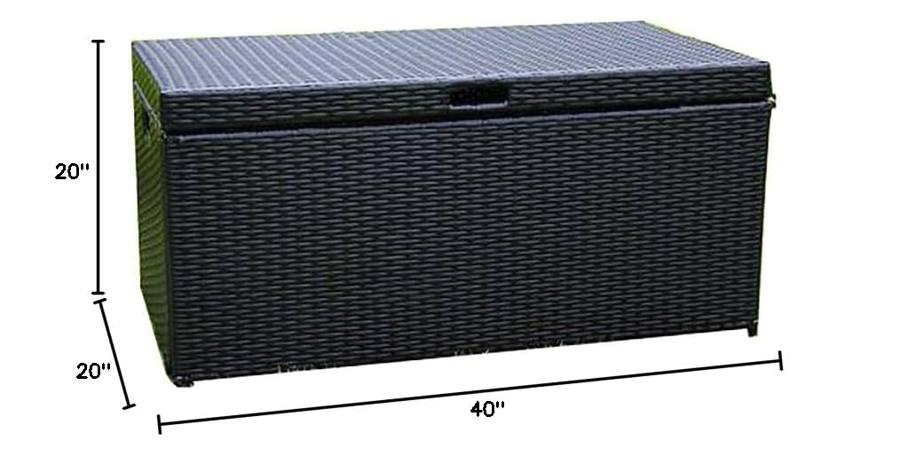 BOWERY HILL Black Wicker Rattan Patio Storage Deck Box with Durable Steel Frame - Outdoor Furniture for Garden, Poolside, and Backyard Organization